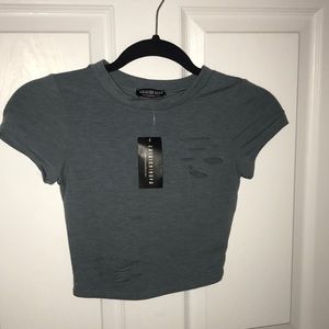 Fashion Nova Distress Light Blue Crop Top